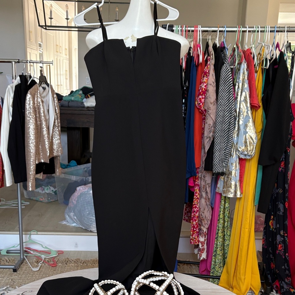 Classic Black Spaghetti Strap Midi Dress - Elegant Evening Wear